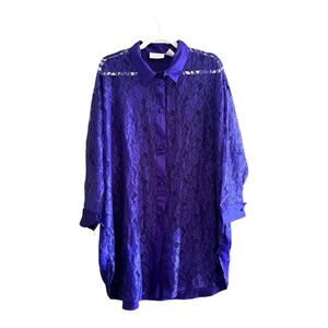 Vintage Victoria's Secret Gold Label Lace Night Shirt in Indigo Size M/L